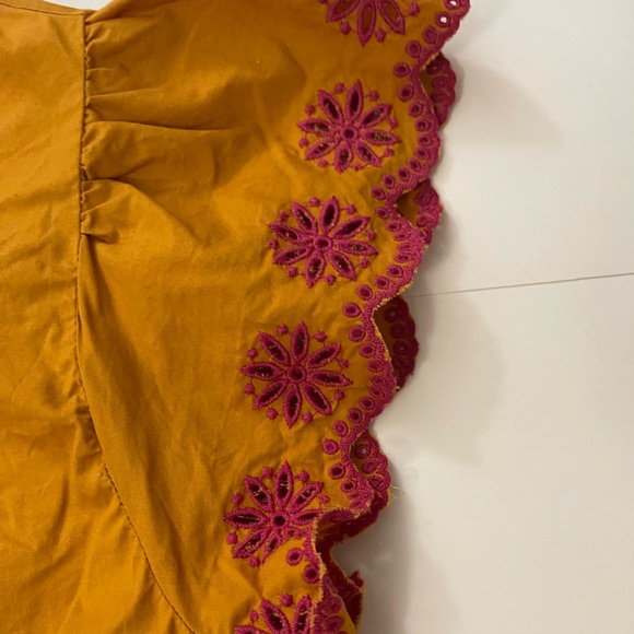 J. Crew Mustard and Pink Eyelet Embroidered Flutter Sleeve Top Size Small - Picture 3 of 13